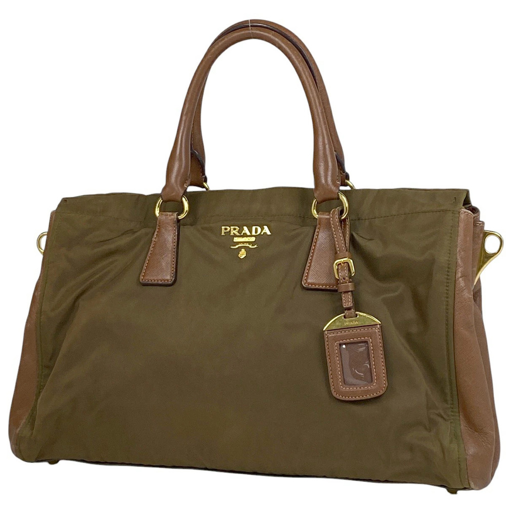Prada Logo Handbag Shoulder Bag Leather Brown